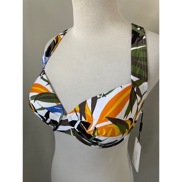 Calvin Klein Multi-Color Tropical Print Adjust Criss Cross Tie Back Bikini Top - Picture 7 of 11